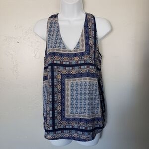 Everly Small Blue Sleeveless Blouse Tank Top Mixed Pattern Paisley Boho